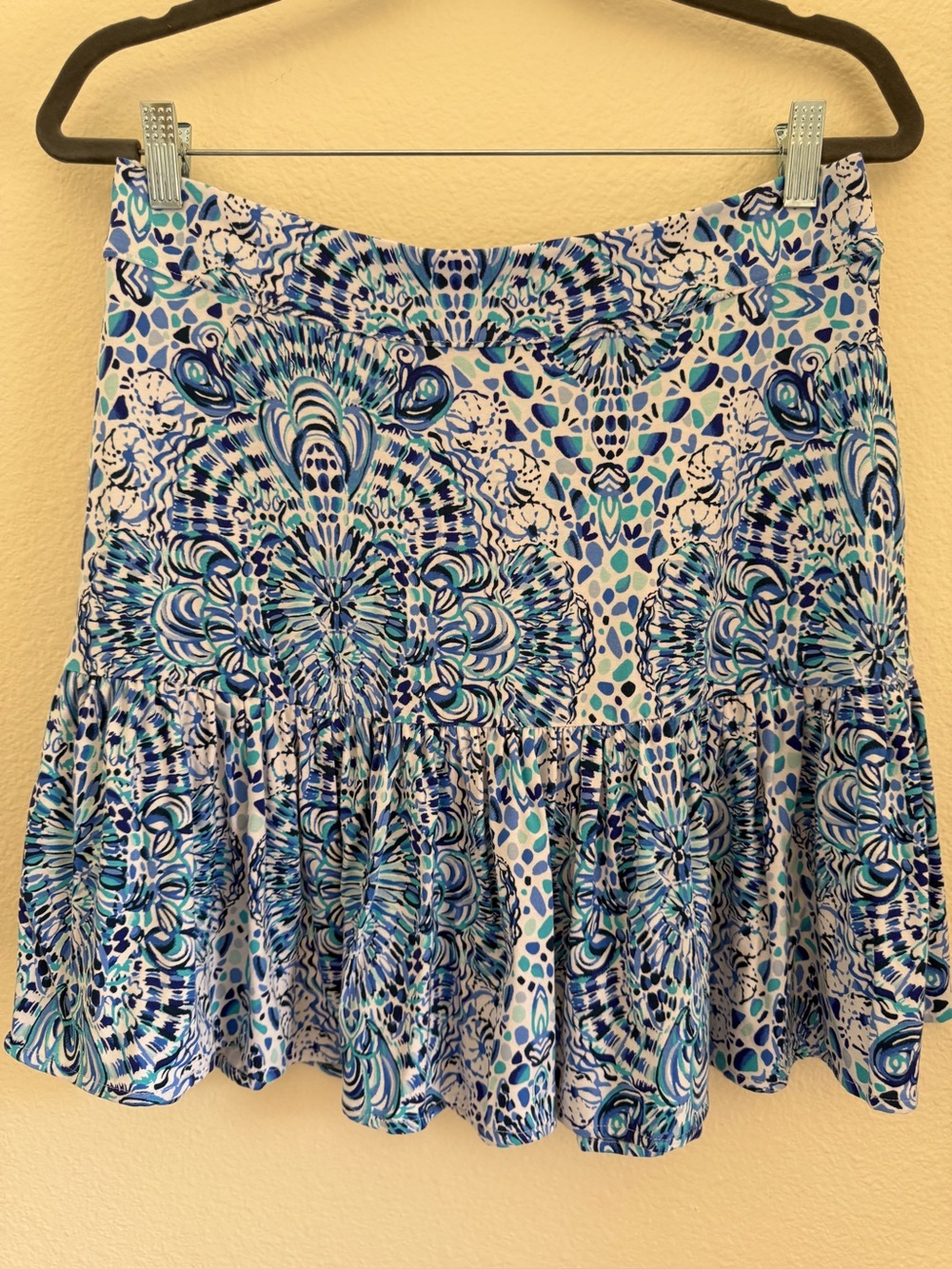 Lilly Pulitzer Blue Aqua Medallion Tiered Stretch Skirt Size L
